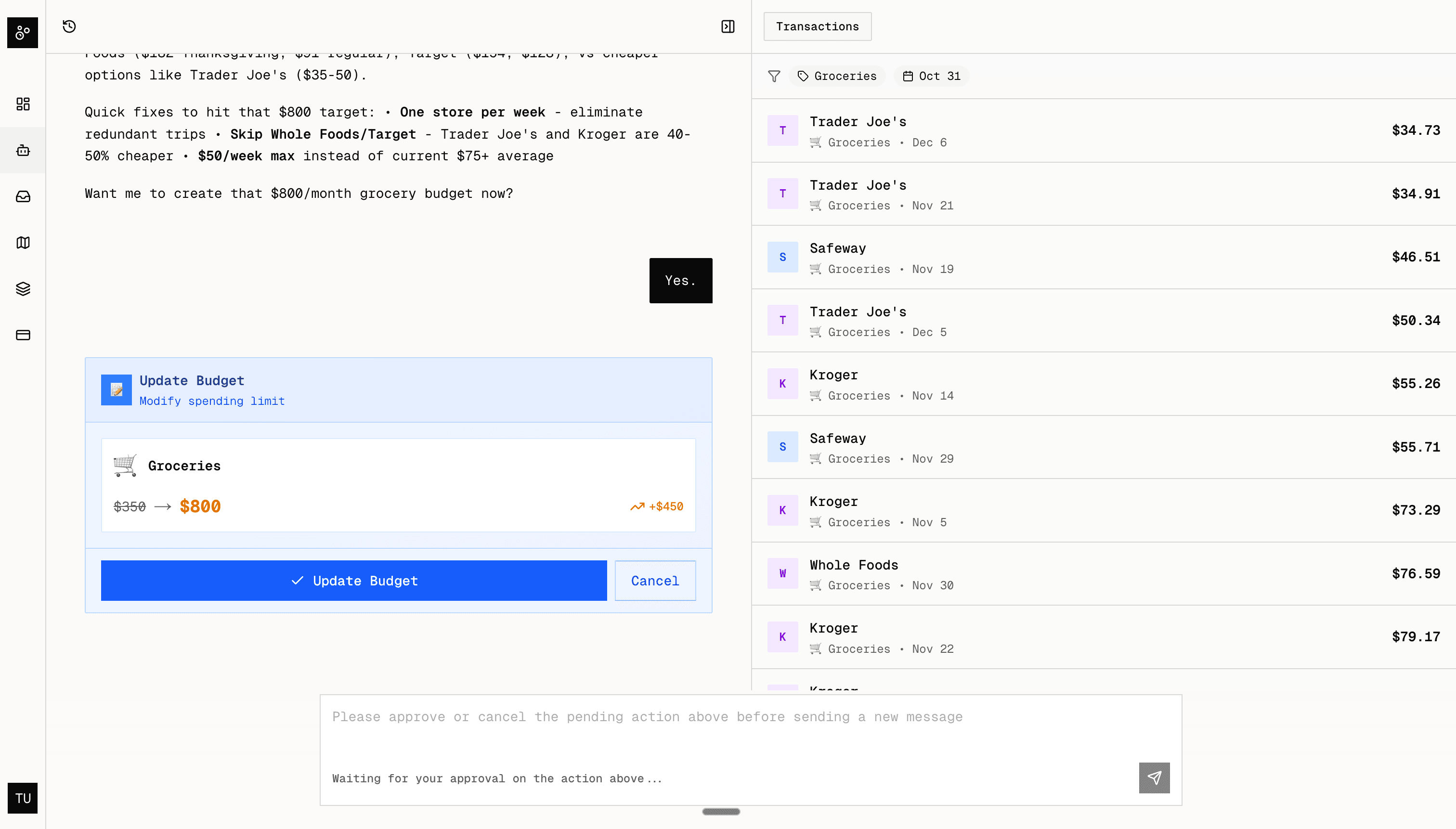 Budget modification approval workflow triggered by AI recommendation