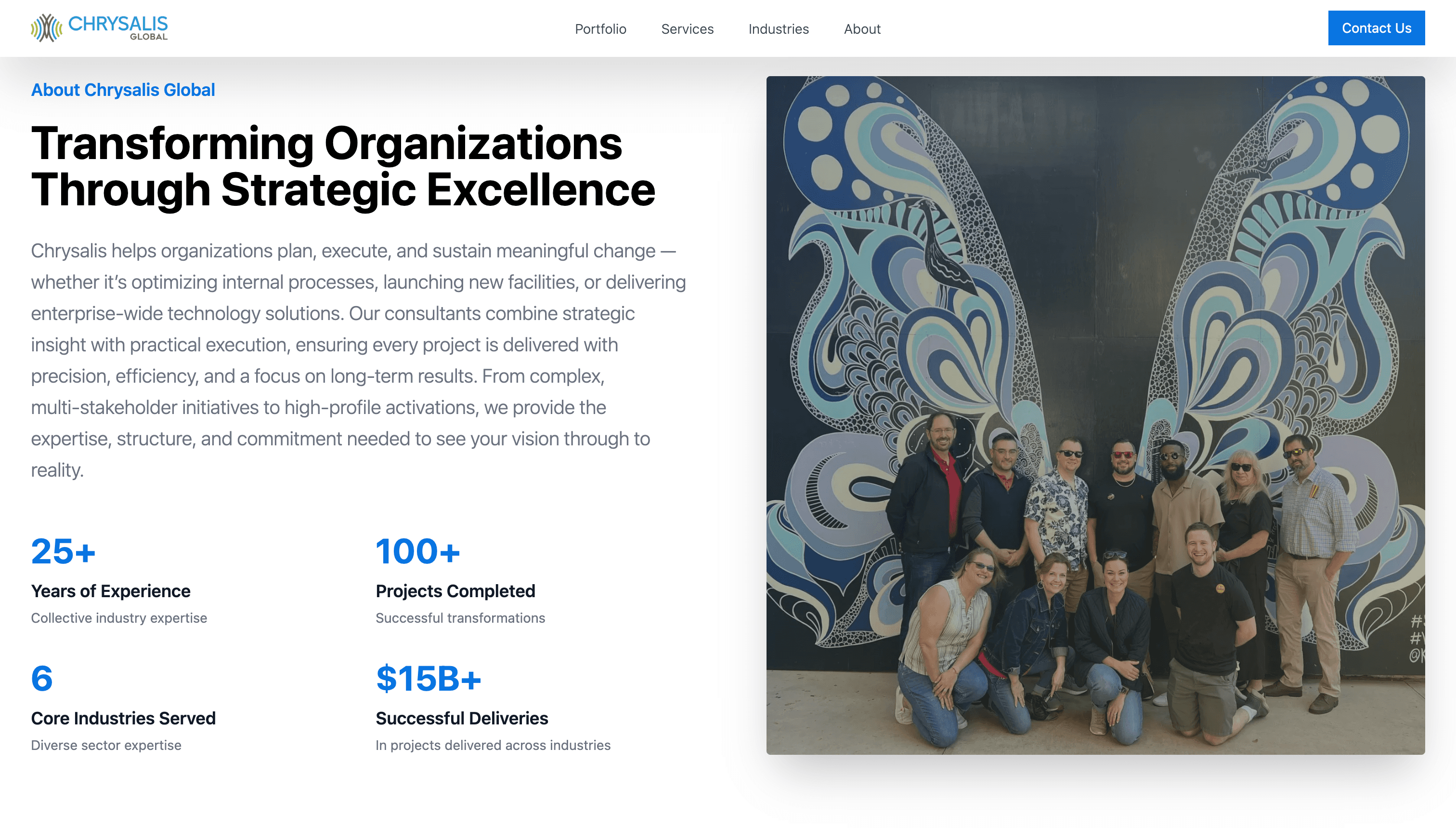 About section featuring team members and company culture